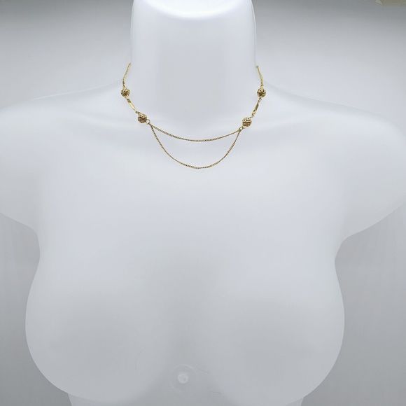 Draping Station Necklace Vintage Gold Tone Bead Dainty Feminine Jewelry - Picture 5 of 8